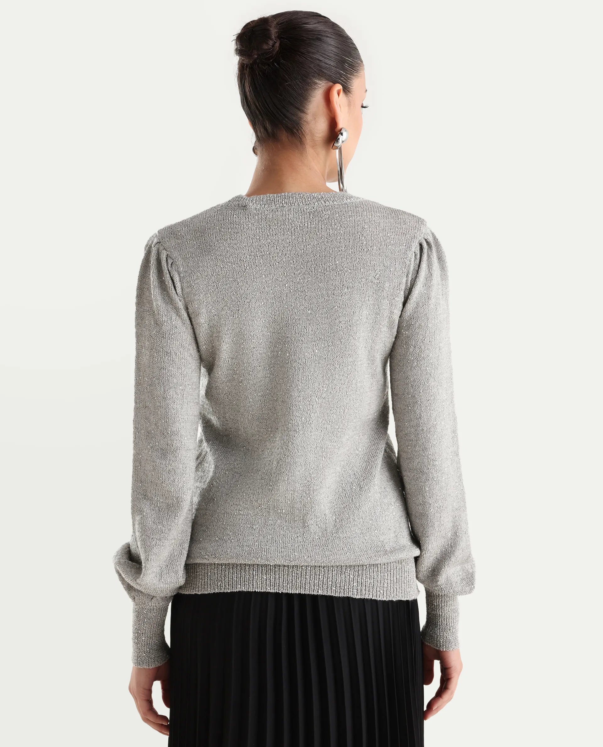 Rareism Women's Adiyaman T Grey Polyester Crew Neck Plain Regular Fit Sweater