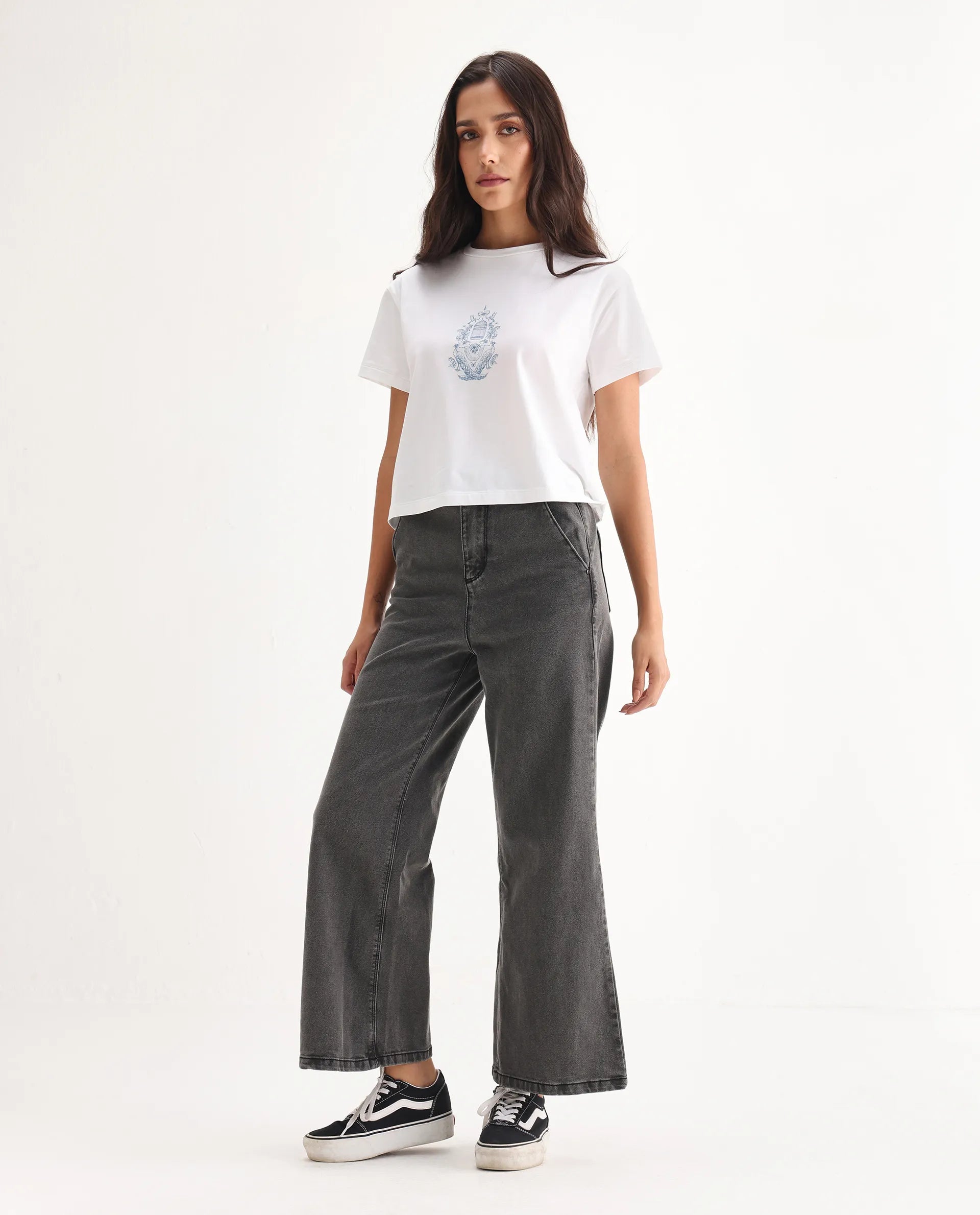 Rareism Women's Adonis Black Cotton Blend Plain Ankle Length Relaxed Fit Jeans