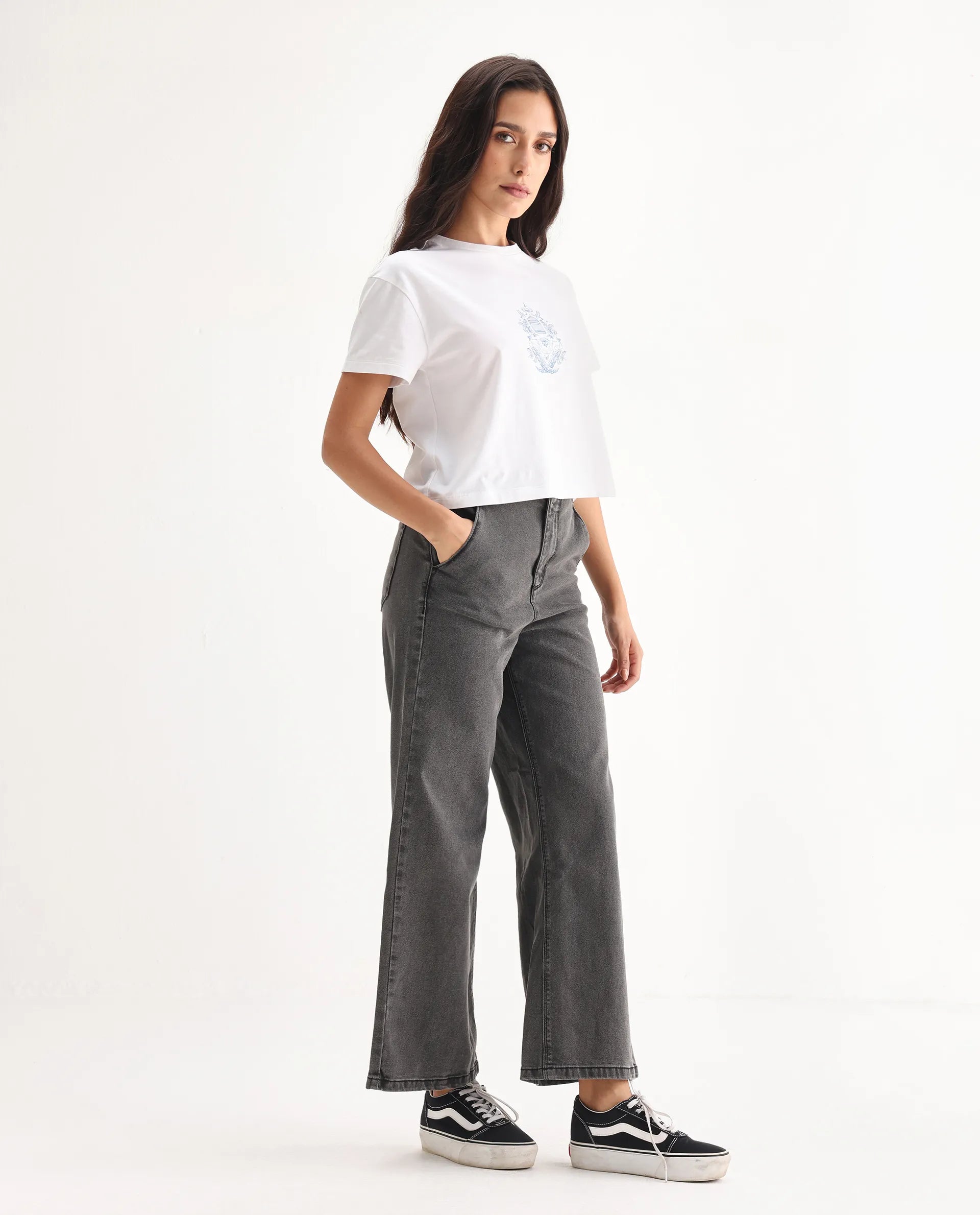 Rareism Women's Adonis Black Cotton Blend Plain Ankle Length Relaxed Fit Jeans