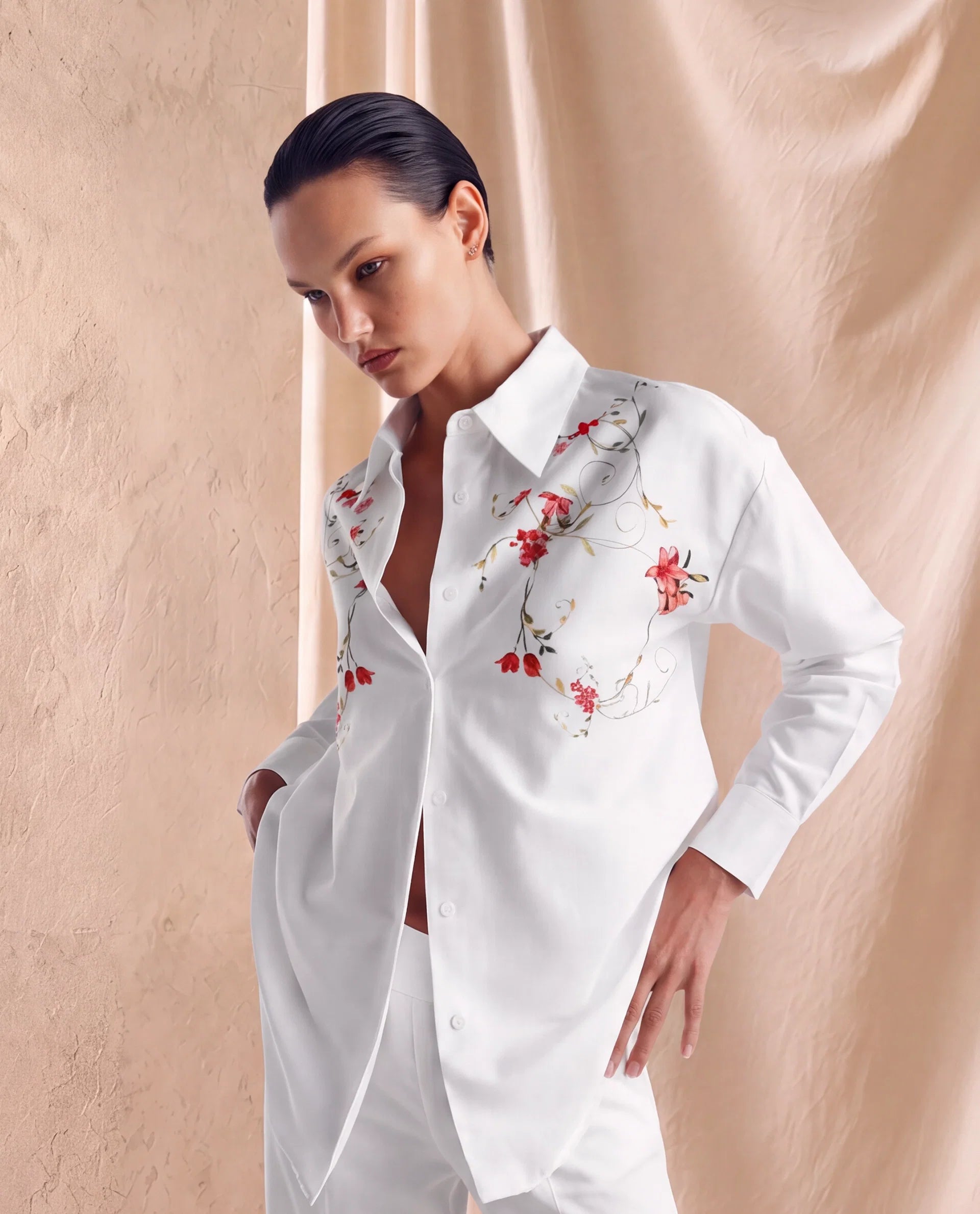 Rareism Women's Aerie Off White Cotton Full Sleeve Oversize Fit Floral Print Shirt