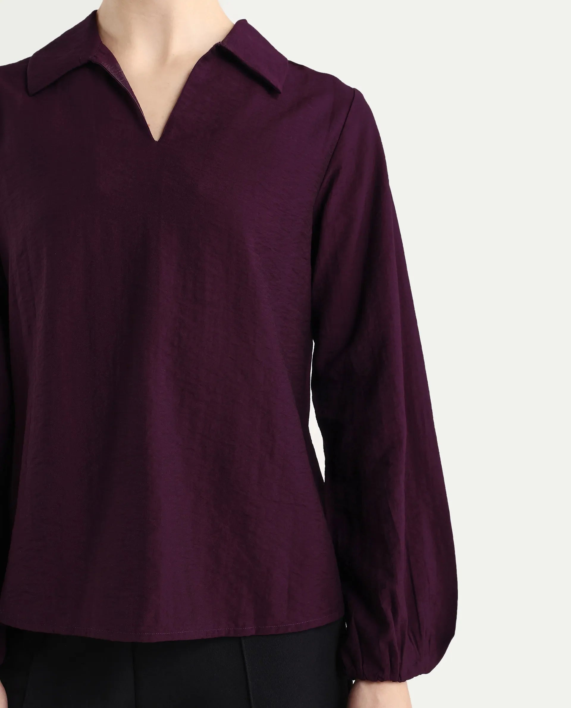 Rareism Women's Aeron Maroon Viscose Blend Full Sleeve Regular Fit Plain Top