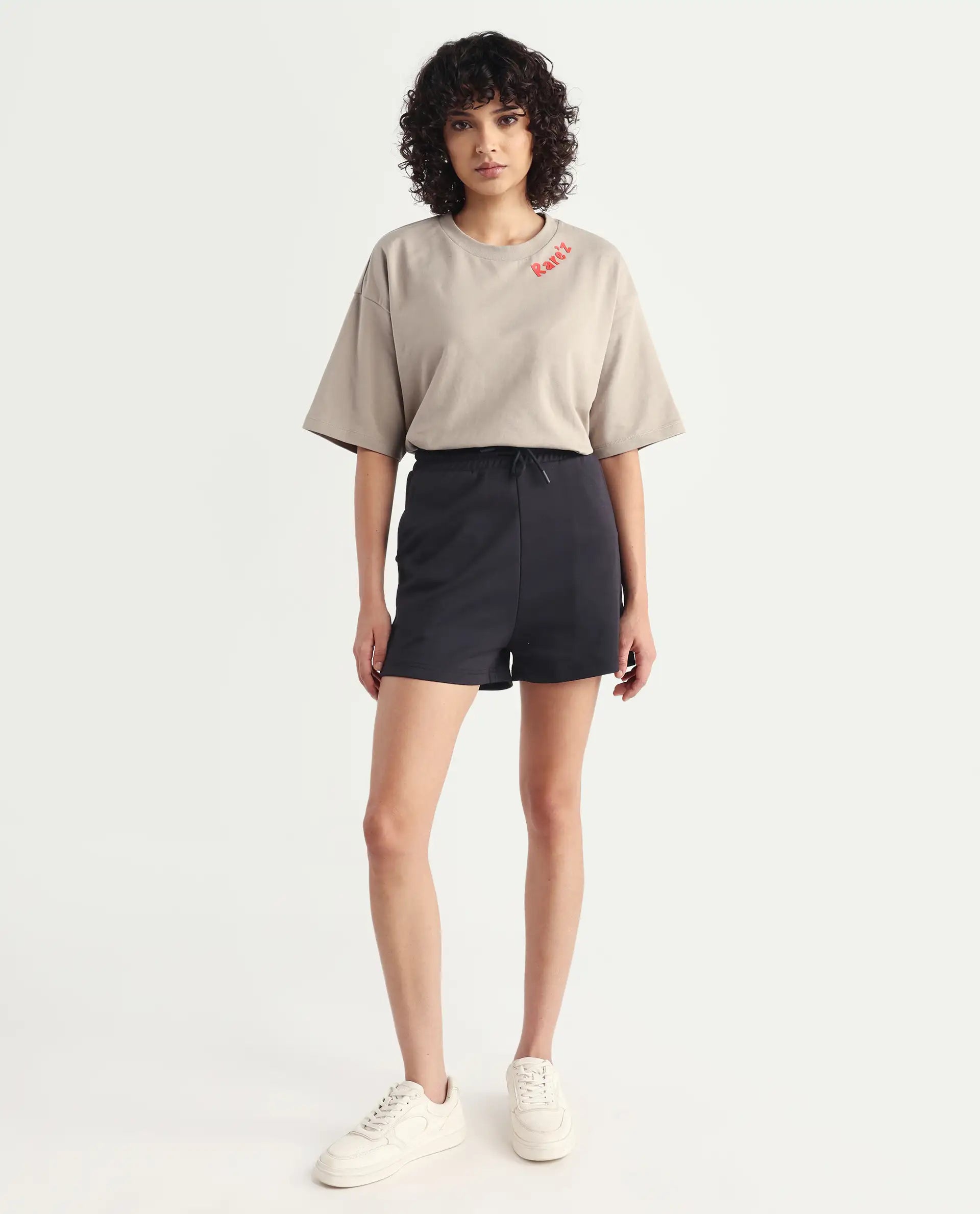 Rareism Women's Aftok B Black Cotton Blend Plain Mini Regular Fit Shorts