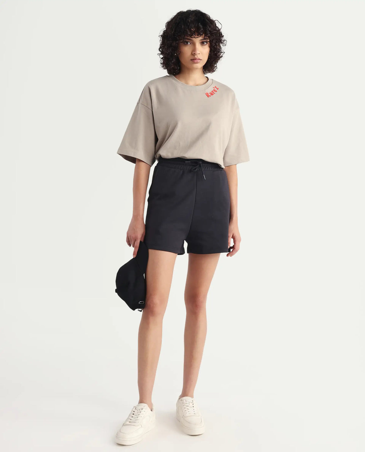 Rareism Women's Aftok B Black Cotton Blend Plain Mini Regular Fit Shorts