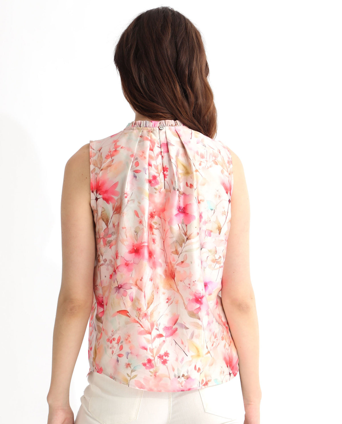 Rareism Women Agaro Multi Polyester Fabric Relaxed Fit Ruffled Neck Sleeveless Floral Print Top