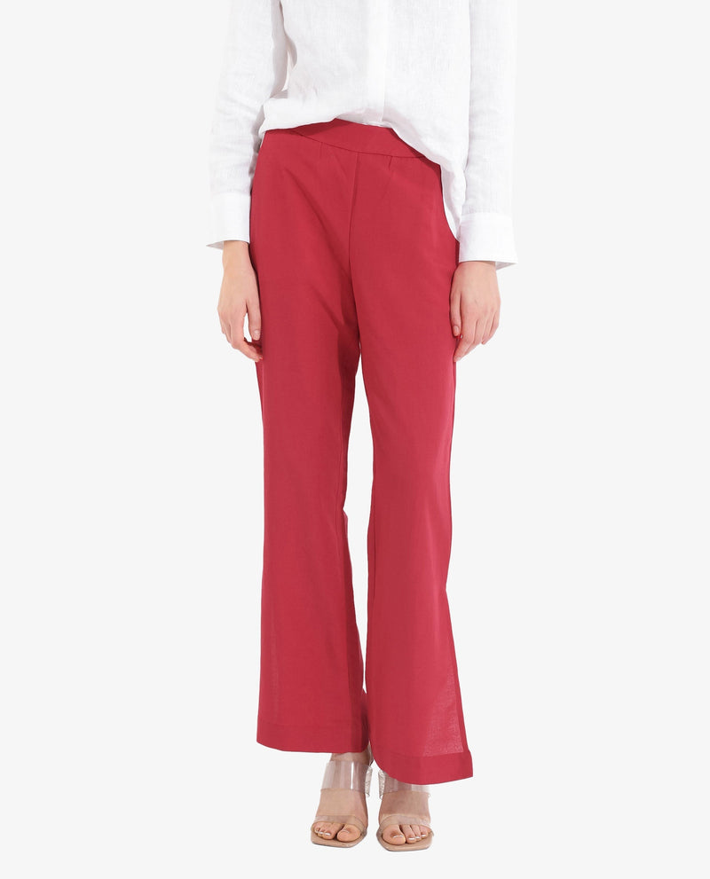 Rareism Women Ahome Dark Red Wide Plain Ankle Length Trouser