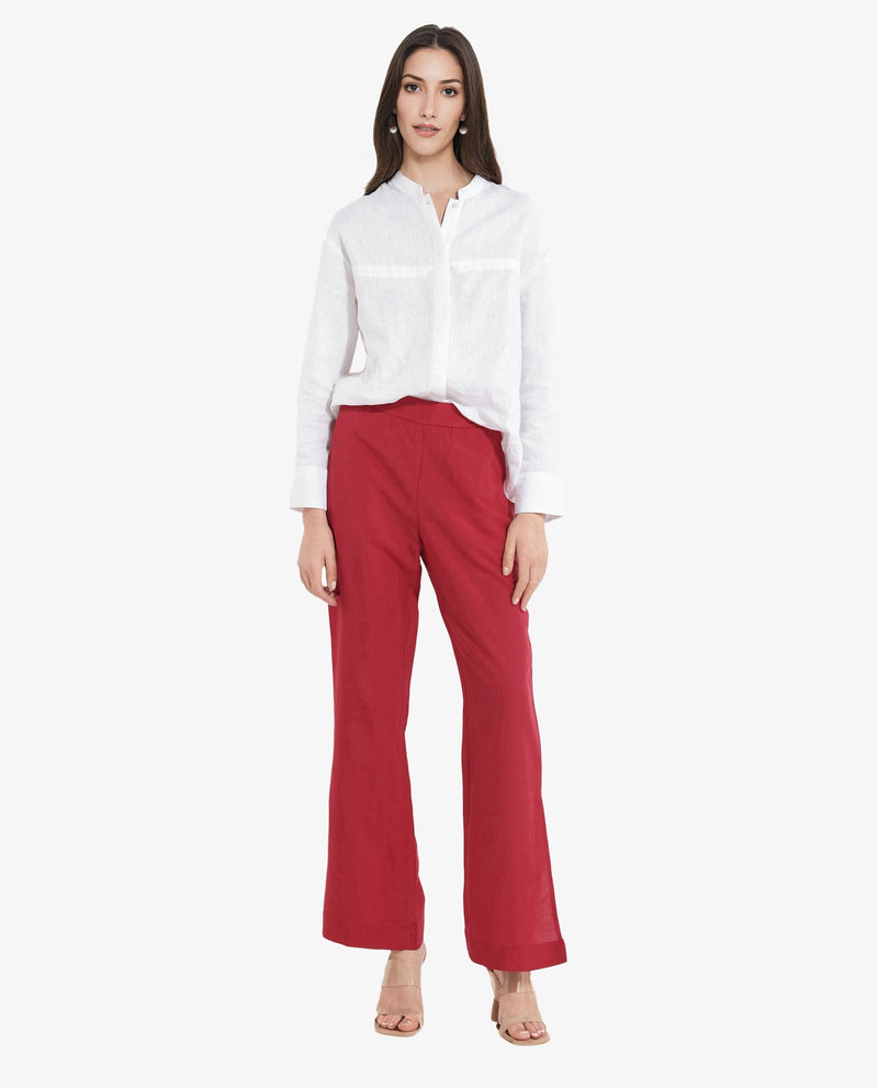 Rareism Women Ahome Dark Red Wide Plain Ankle Length Trouser