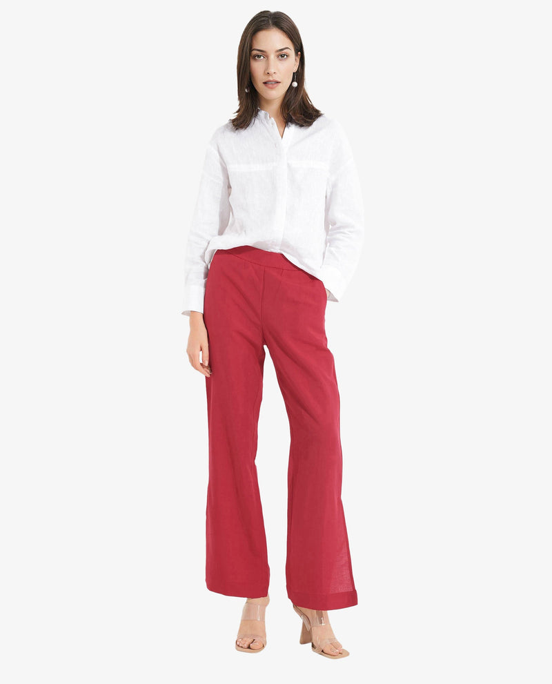 Rareism Women Ahome Dark Red Wide Plain Ankle Length Trouser