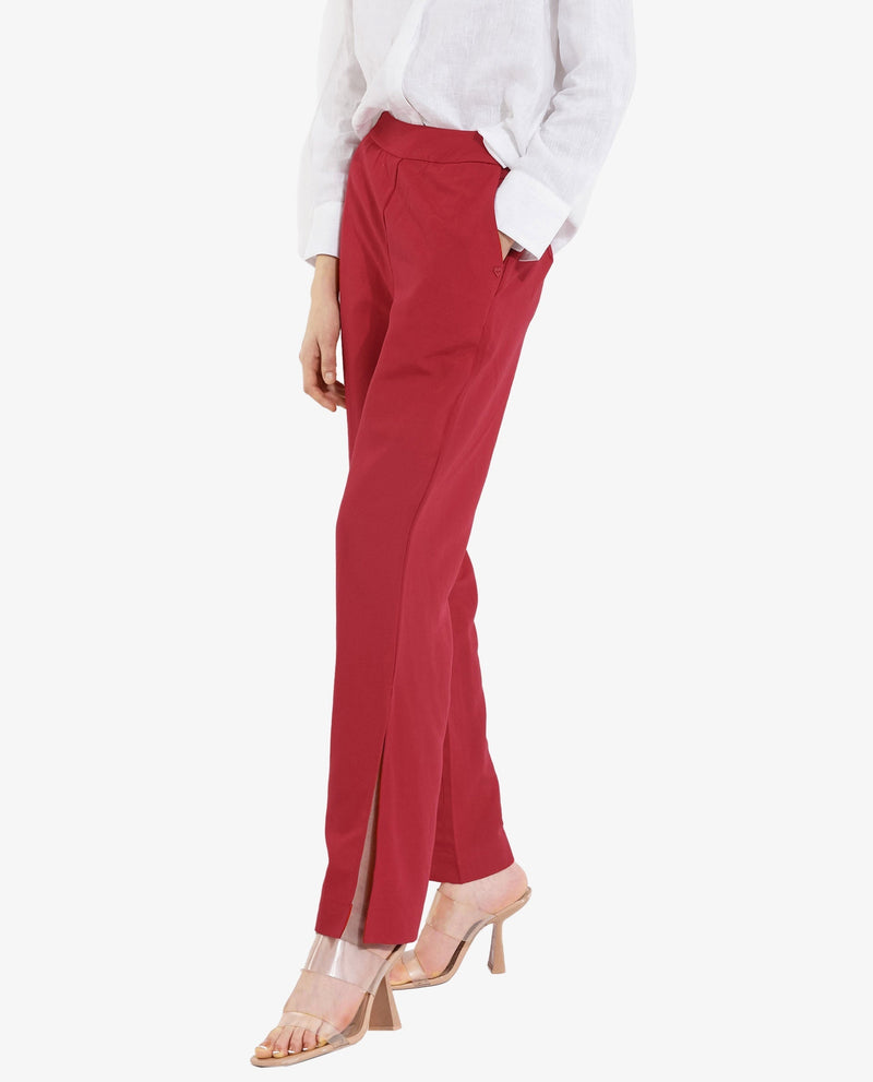 Rareism Women Ahome Dark Red Wide Plain Ankle Length Trouser