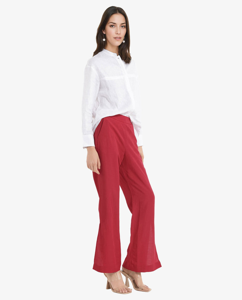 Rareism Women Ahome Dark Red Wide Plain Ankle Length Trouser