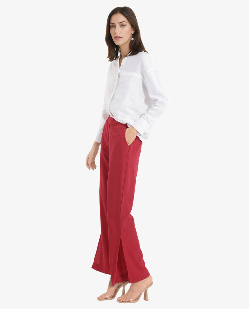 Rareism Women Ahome Dark Red Wide Plain Ankle Length Trouser