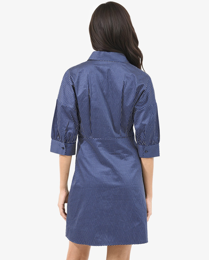 Rareism Women'S Aiday Dark Blue Cotton Fabric Polka Dot Print Collared Neck Dress