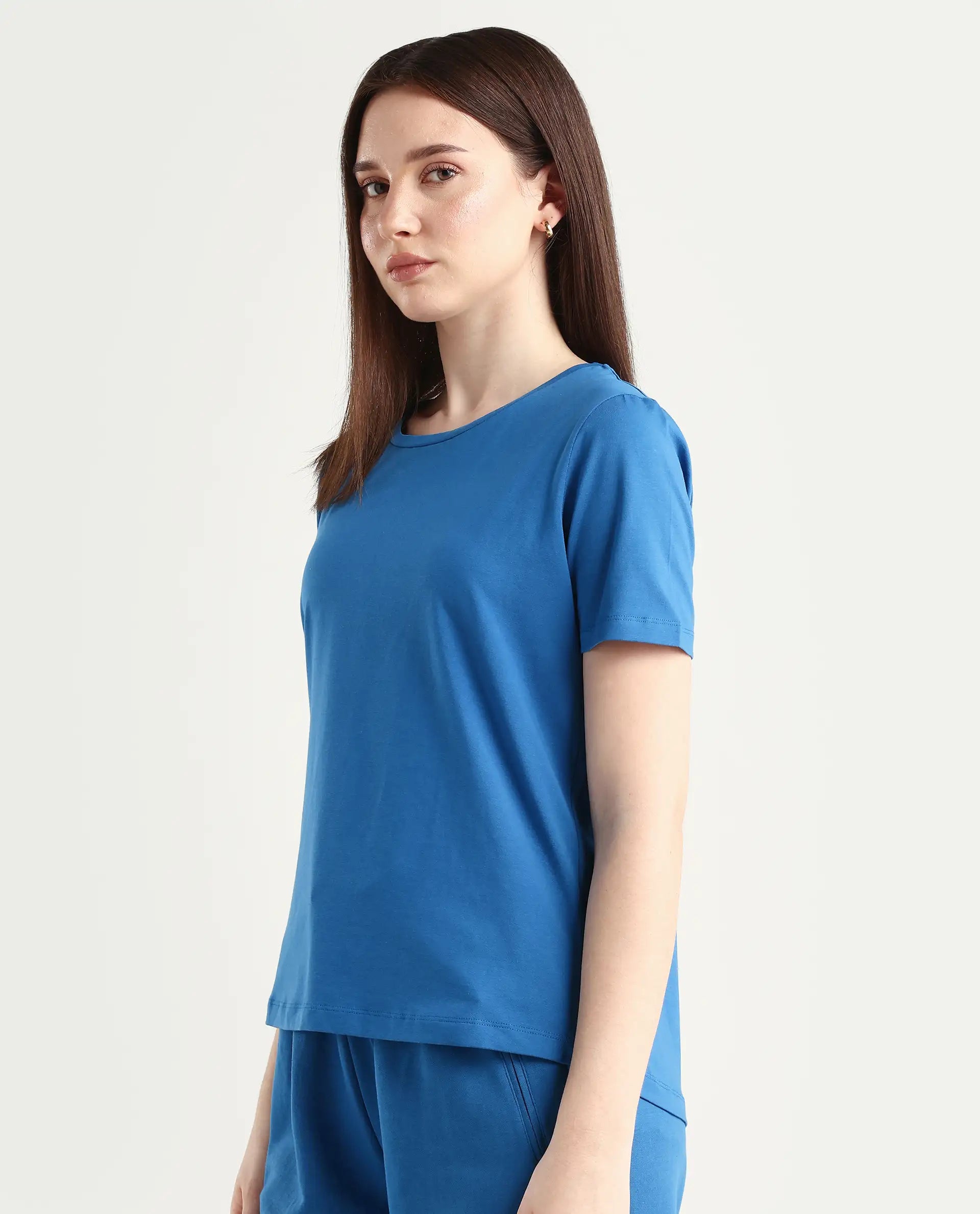 Rareism Women's Light Weight High Stretch 180 Gsm Cotton Crew Neck Plain Regular Fit T-Shirt