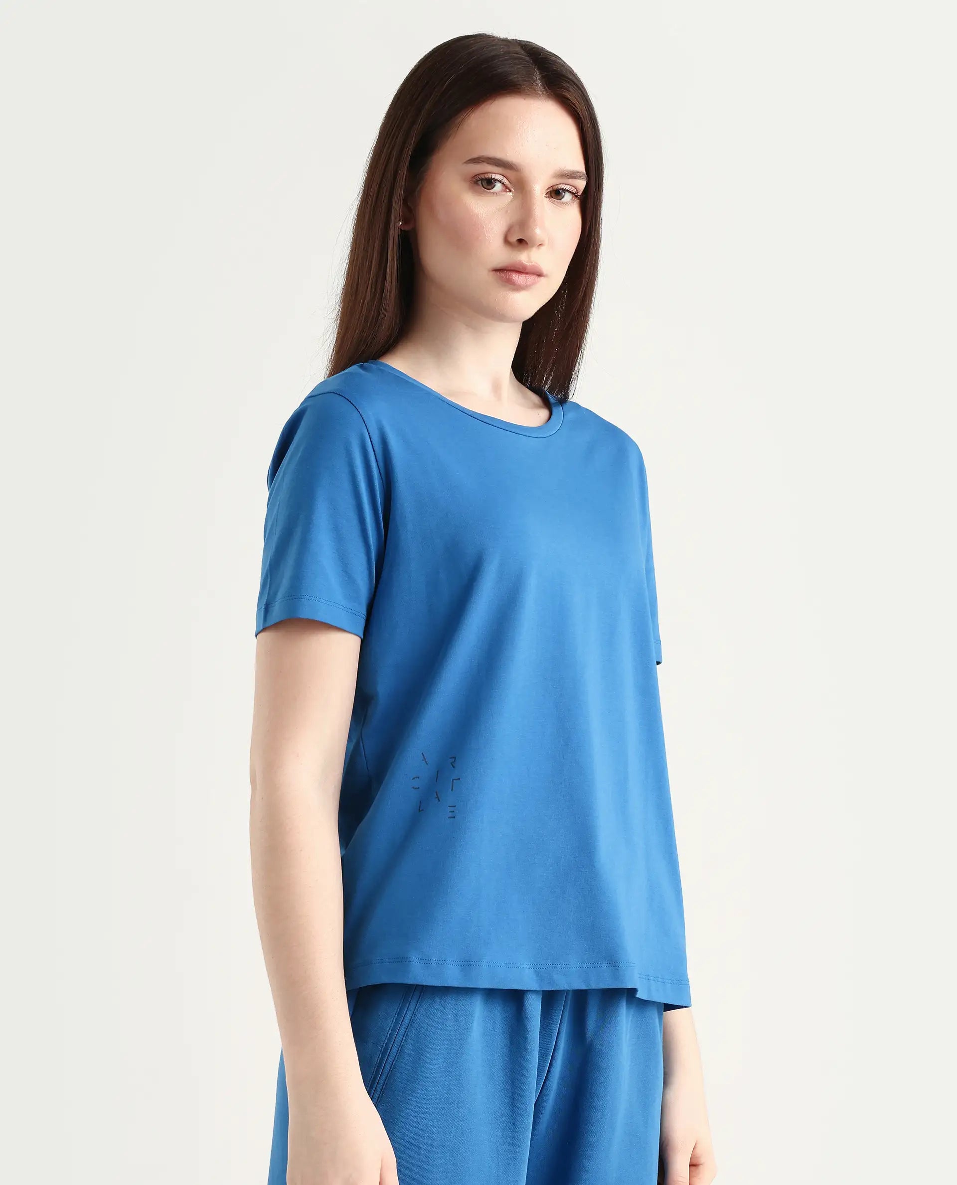 Rareism Women's Light Weight High Stretch 180 Gsm Cotton Crew Neck Plain Regular Fit T-Shirt