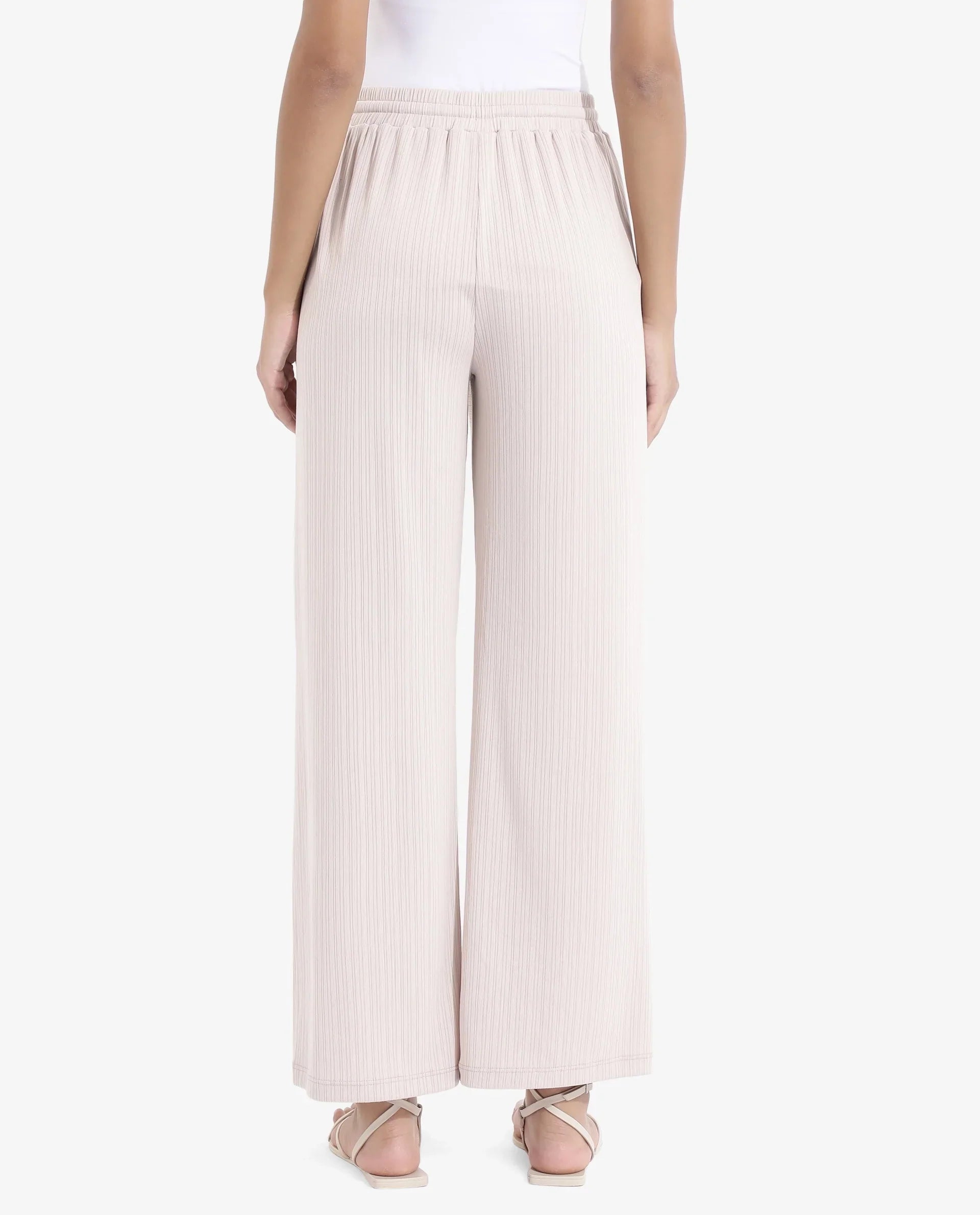 Rareism Women's Alcazar Beige Polyester Blend Plain Ankle Length Straight Fit Trouser