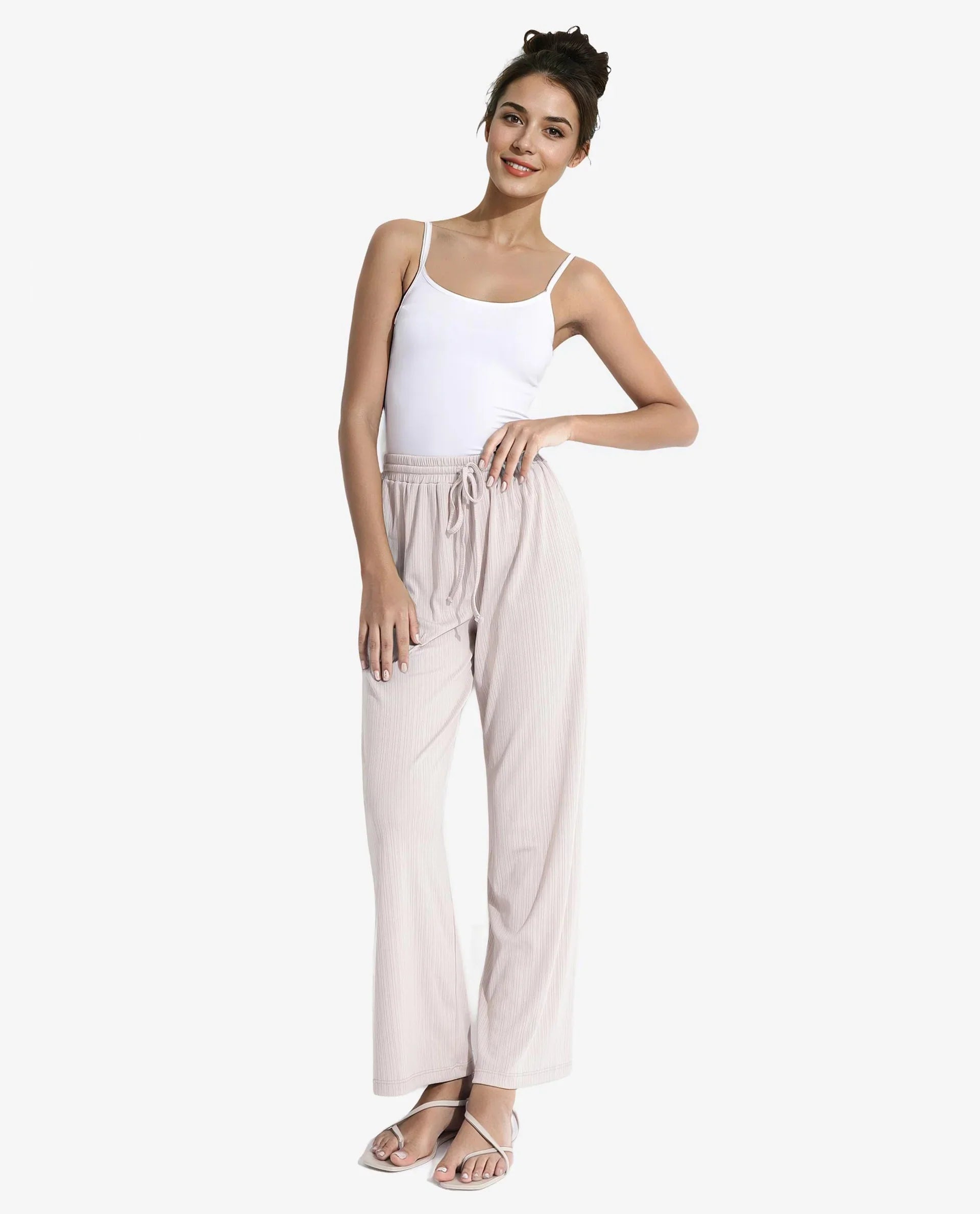 Rareism Women's Alcazar Beige Polyester Blend Plain Ankle Length Straight Fit Trouser