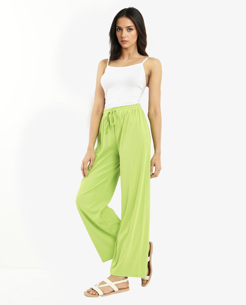 Rareism Women Alcazar Flouroscent Green Poly Viscose Elastane Fabric Ankle Length Trouser