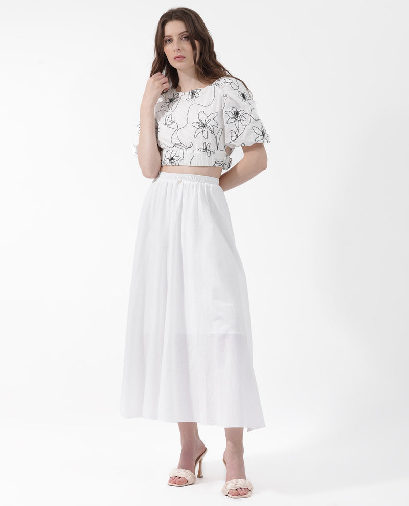 Rareism Women Alina White Cotton Fabric Regular Fit Plain Midi Skirt