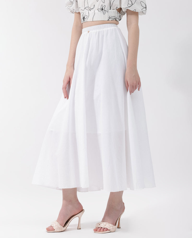 Rareism Women Alina White Cotton Fabric Regular Fit Plain Midi Skirt