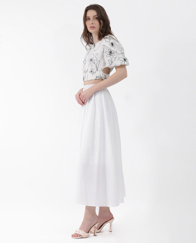 Rareism Women Alina White Cotton Fabric Regular Fit Plain Midi Skirt