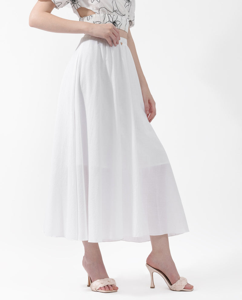 Rareism Women Alina White Cotton Fabric Regular Fit Plain Midi Skirt