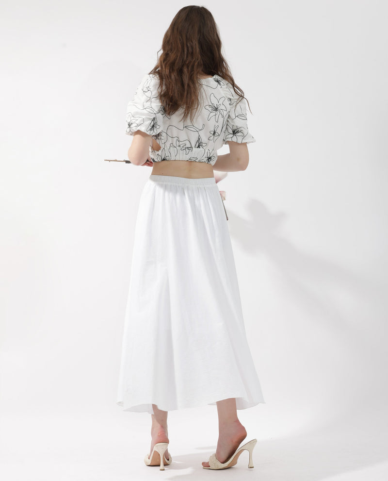 Rareism Women Alina White Cotton Fabric Regular Fit Plain Midi Skirt