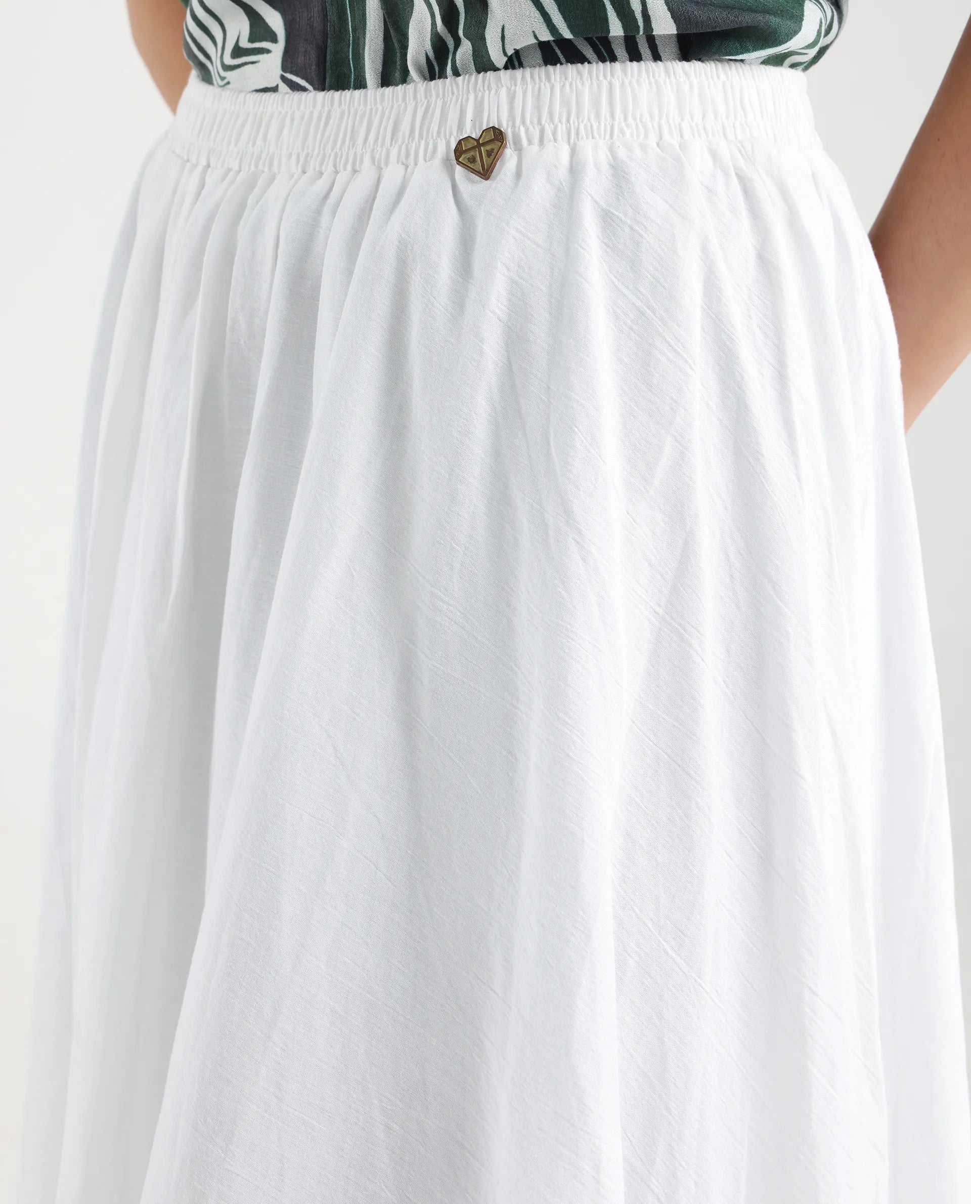 Rareism Women's Alina White Cotton Plain Ankle Length Flared Skirt