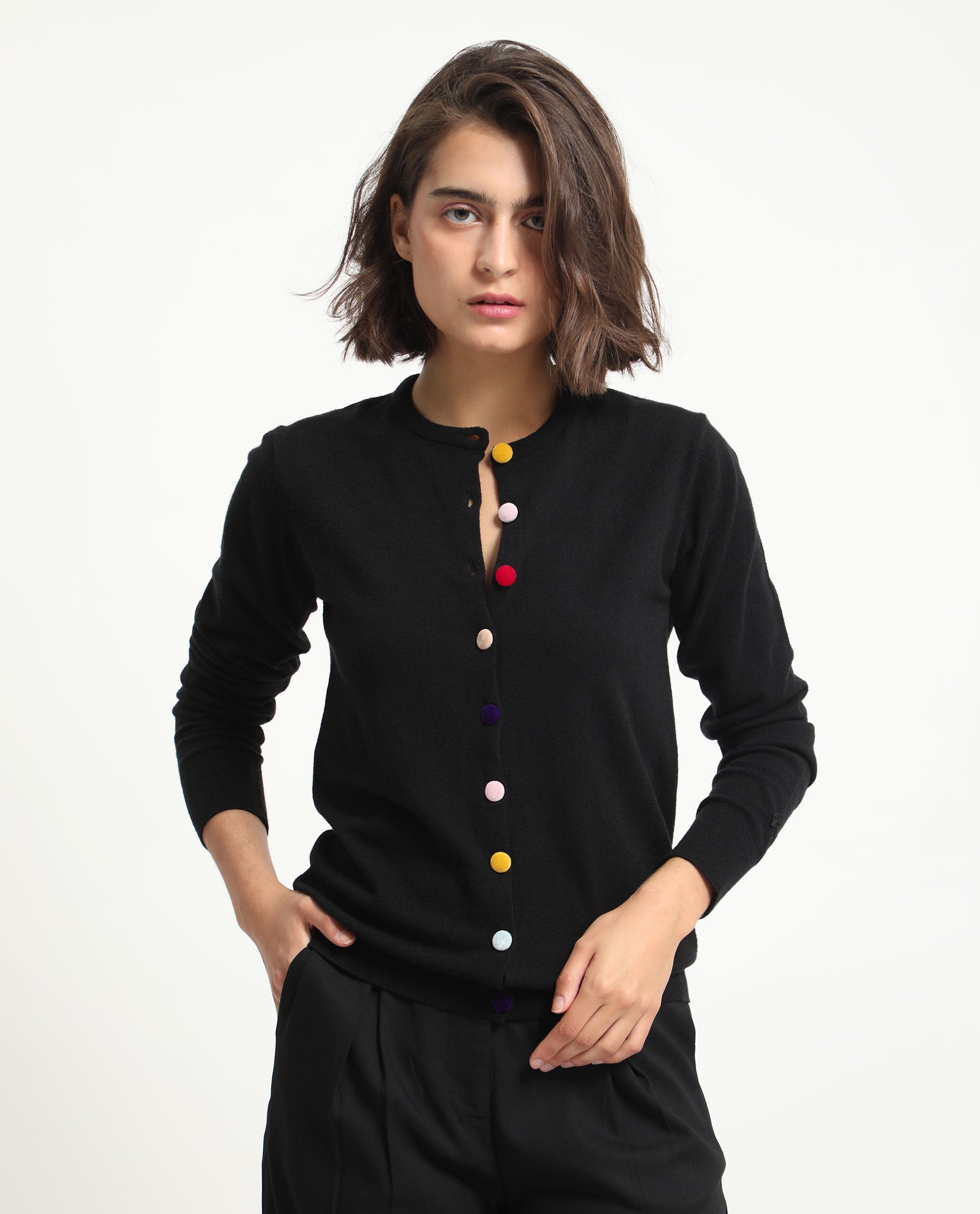 Rareism Women's Alle Black Viscose Crew Neck Plain Regular Fit Sweater