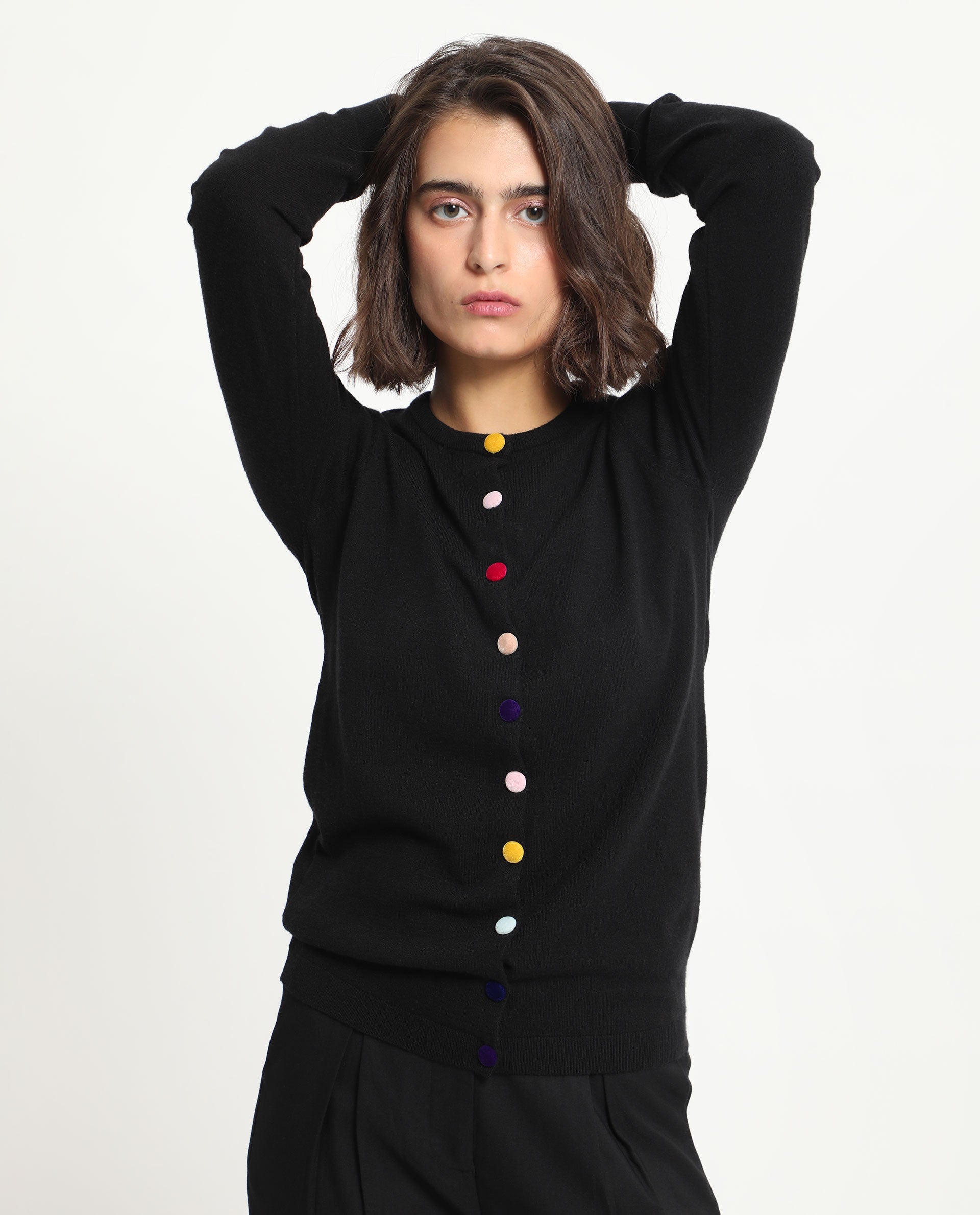 Rareism Women's Alle Black Viscose Crew Neck Plain Regular Fit Sweater