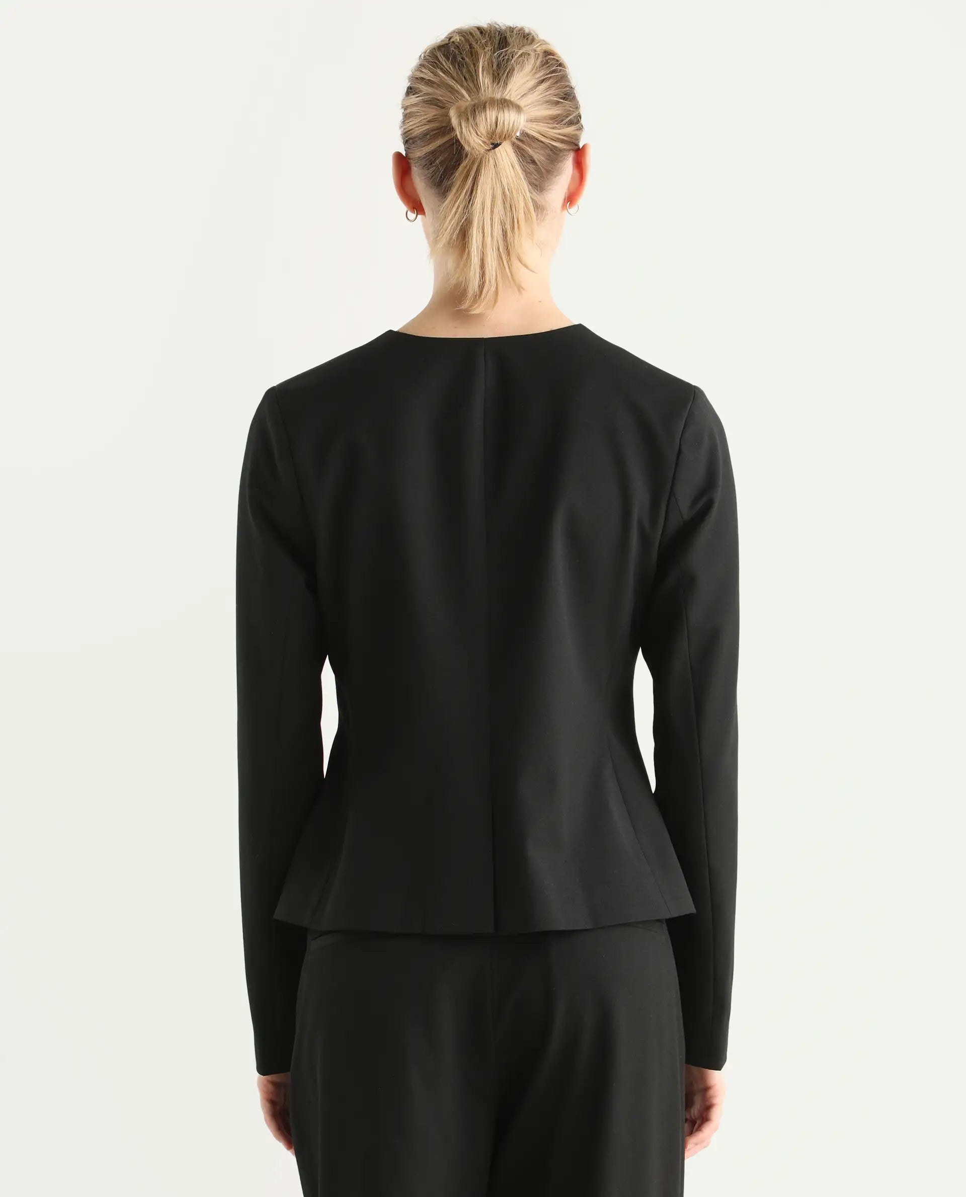 Rareism Women's Allenso Black Polyester Blend Full Sleeve Plain Blazer