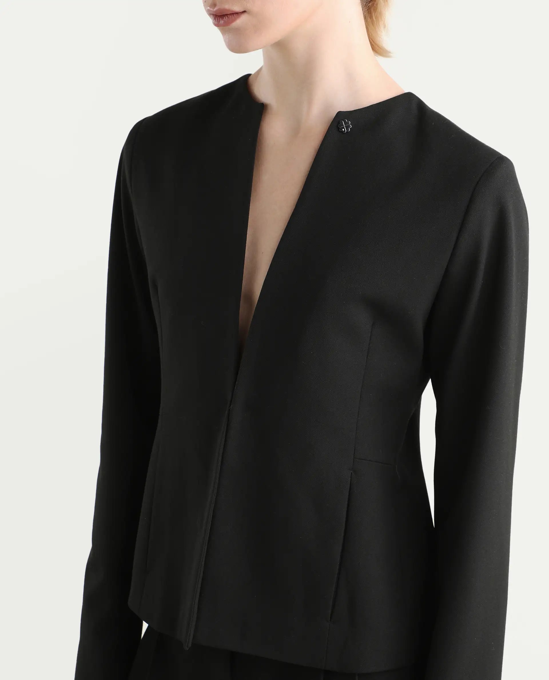 Rareism Women's Allenso Black Polyester Blend Full Sleeve Plain Blazer