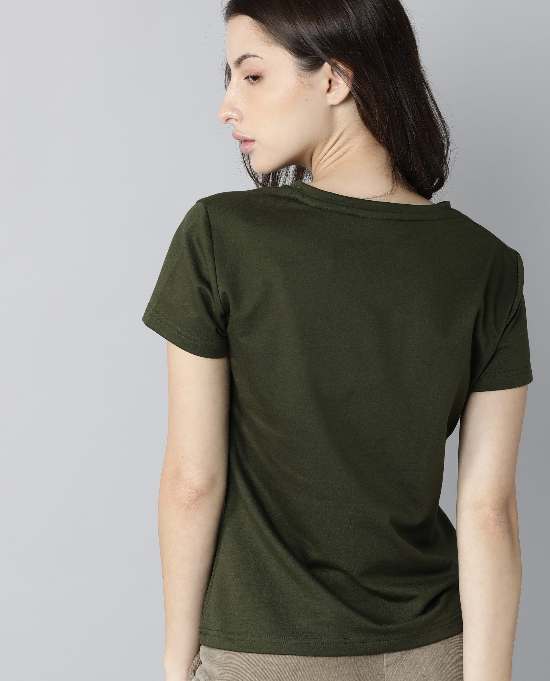 Rareism Womens Alpine Green T-Shirt Polycotton Fabric Regular Fit Short Sleeves V Neck
