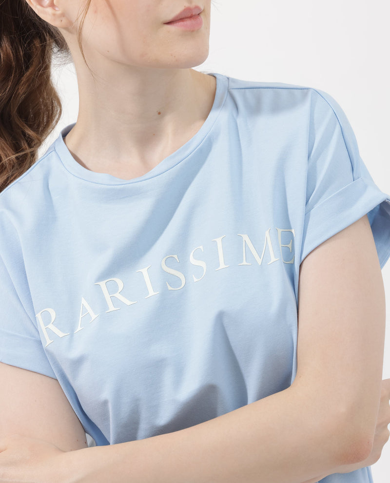 Rareism Women Alte Light Blue Cotton Elastane Fabric Crew Neck Knit Solid T-Shirt