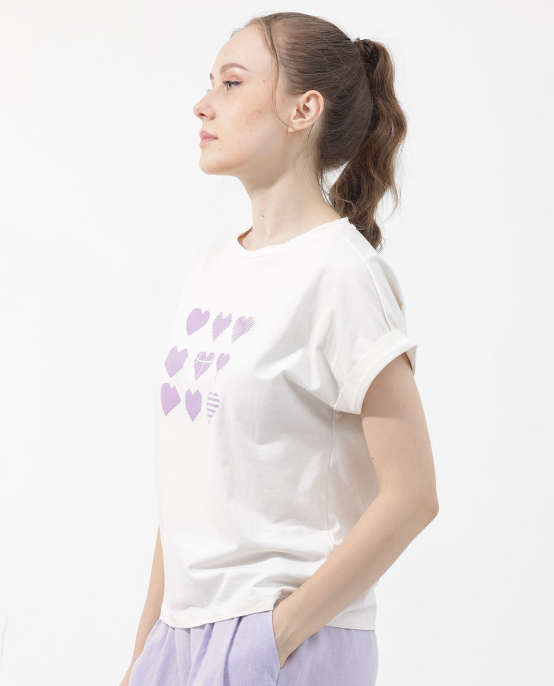 Rareism Women'S Antilot Off White Cotton Elastane Fabric Crew Neck Knit Solid T-Shirt