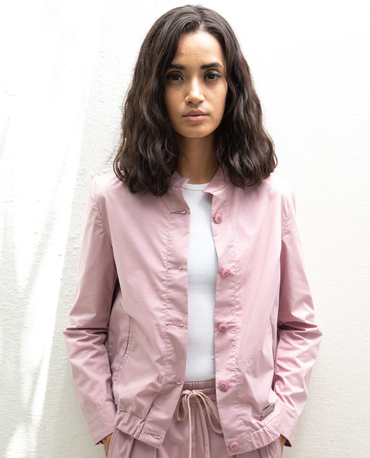 Rareism Women Aomori Pastel Purple Poly Lycra Fabric Full Sleeves Solid Mandarin Collar Jacket