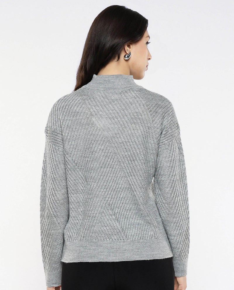 Rareism Women Apole Grey Relaxed Fit Plain Sweater