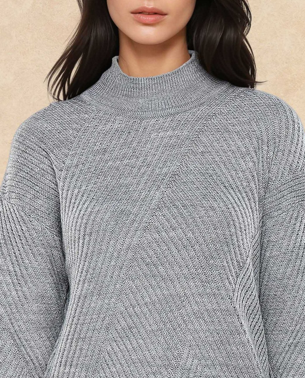 Rareism Women's Apole Grey Acrylic High Neck Plain Regular Fit Sweater