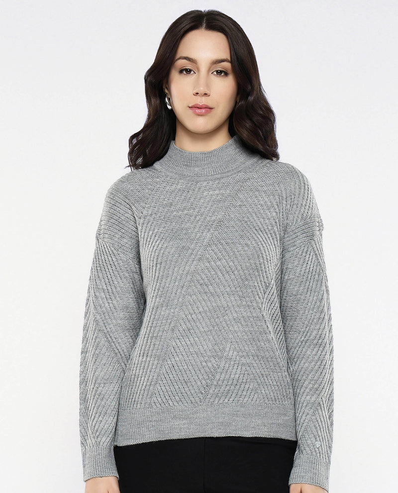 Rareism Women Apole Grey Relaxed Fit Plain Sweater