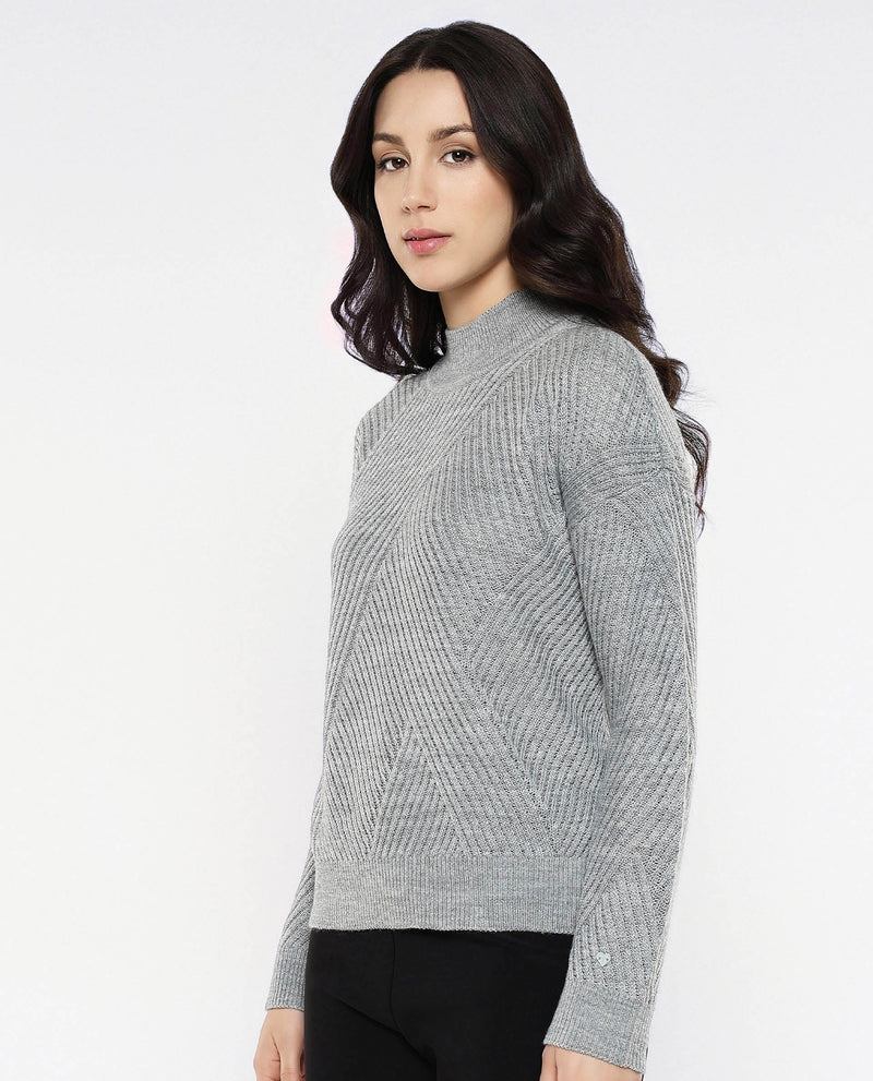 Rareism Women Apole Grey Relaxed Fit Plain Sweater