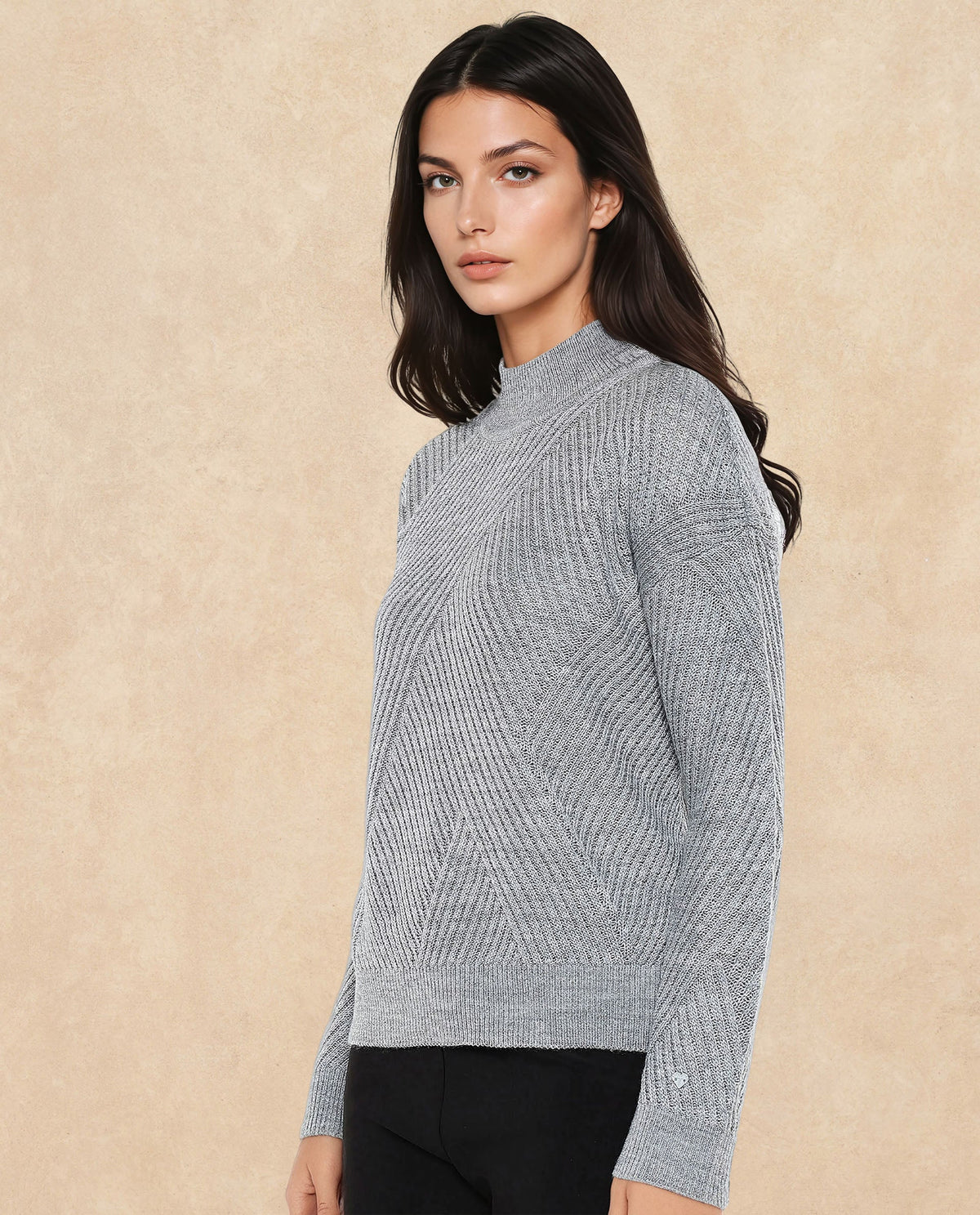 Rareism Women Apole Grey Relaxed Fit Plain Sweater