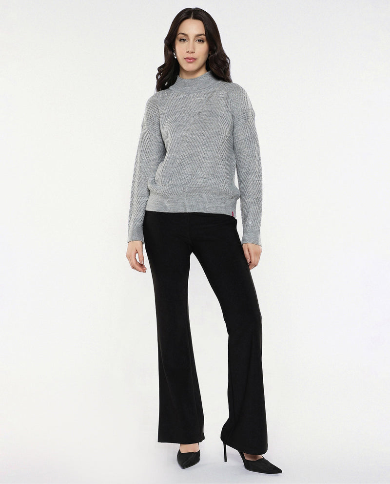 Rareism Women Apole Grey Relaxed Fit Plain Sweater