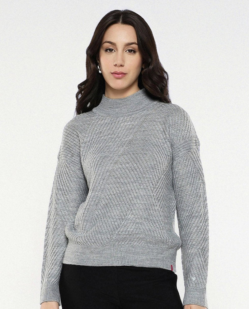 Rareism Women Apole Grey Relaxed Fit Plain Sweater