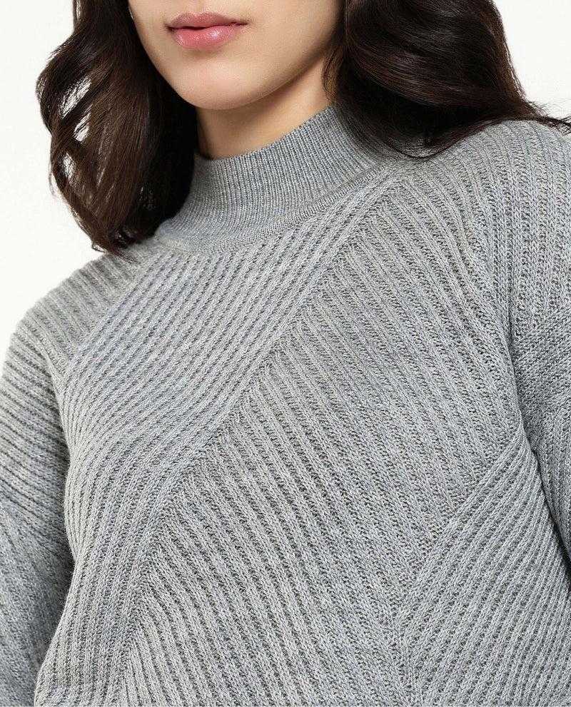 Rareism Women Apole Grey Relaxed Fit Plain Sweater