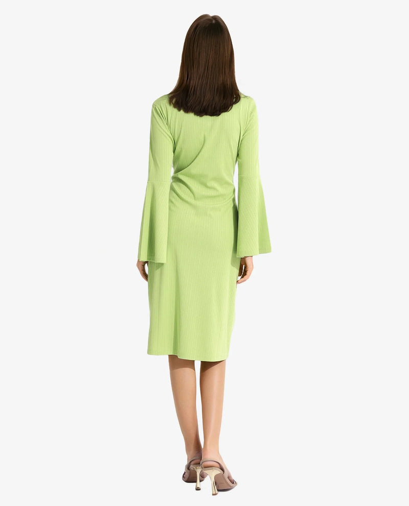 Rareism Women Aqua Flouroscent Green Full Sleeve Collared Neck Button Closure A-Line Midi Plain Dress