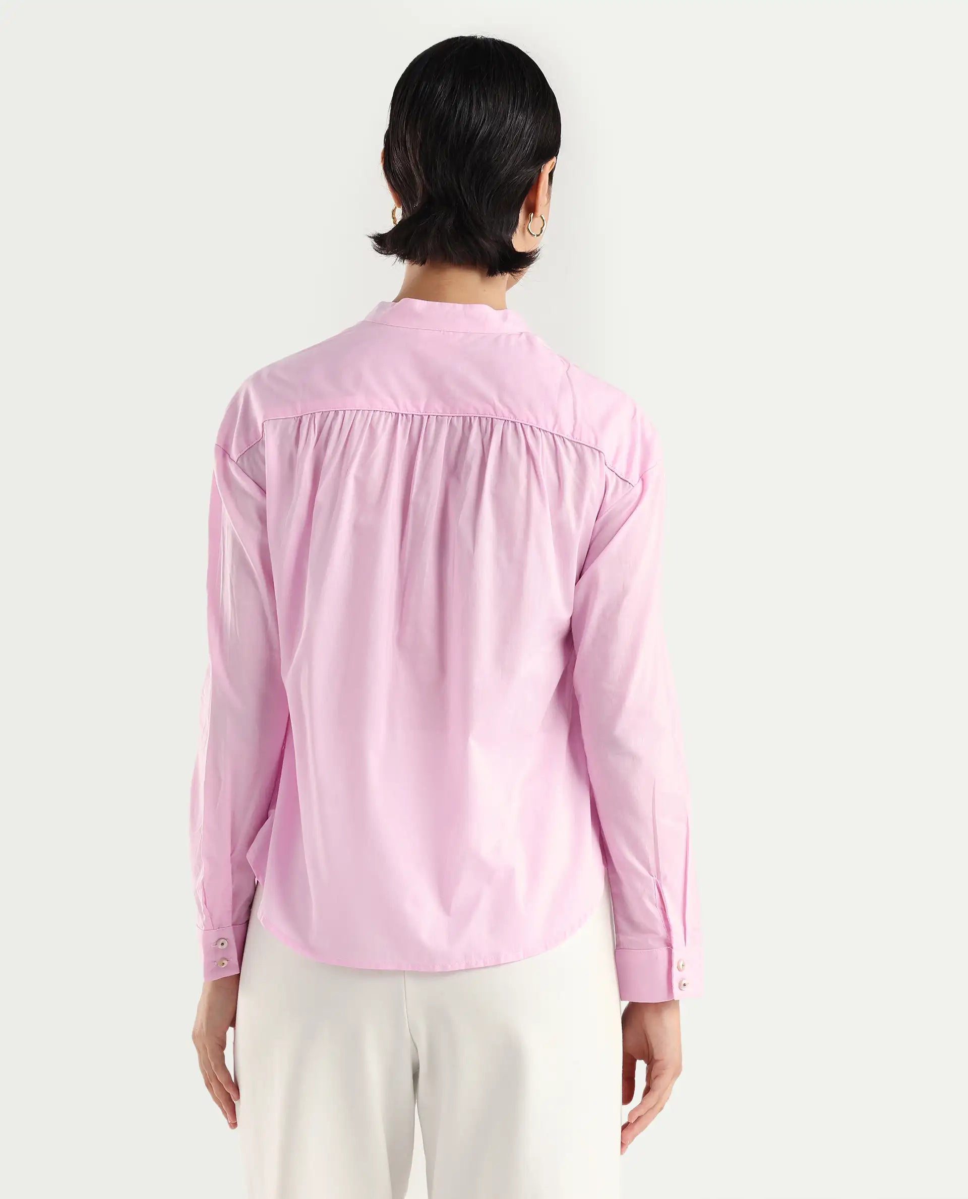 Rareism Women's Arbour Purple Cotton Band Collar Plain Regular Fit Shirt