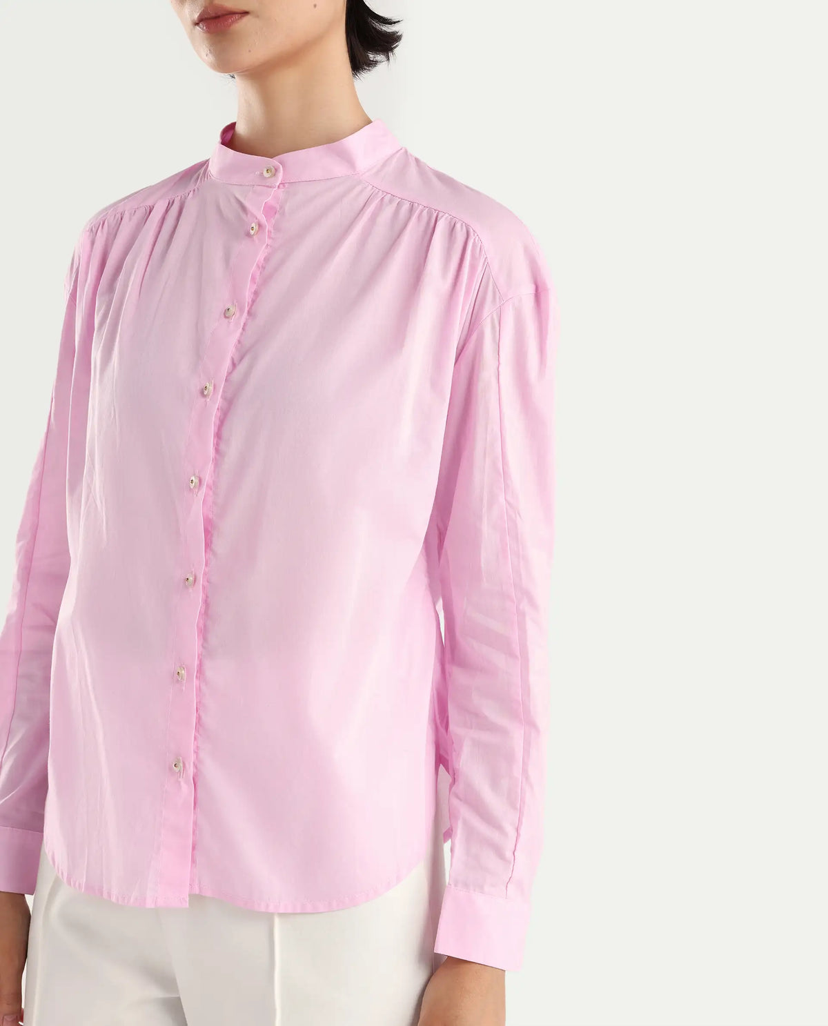 Rareism Women's Arbour Purple Cotton Band Collar Plain Regular Fit Shirt
