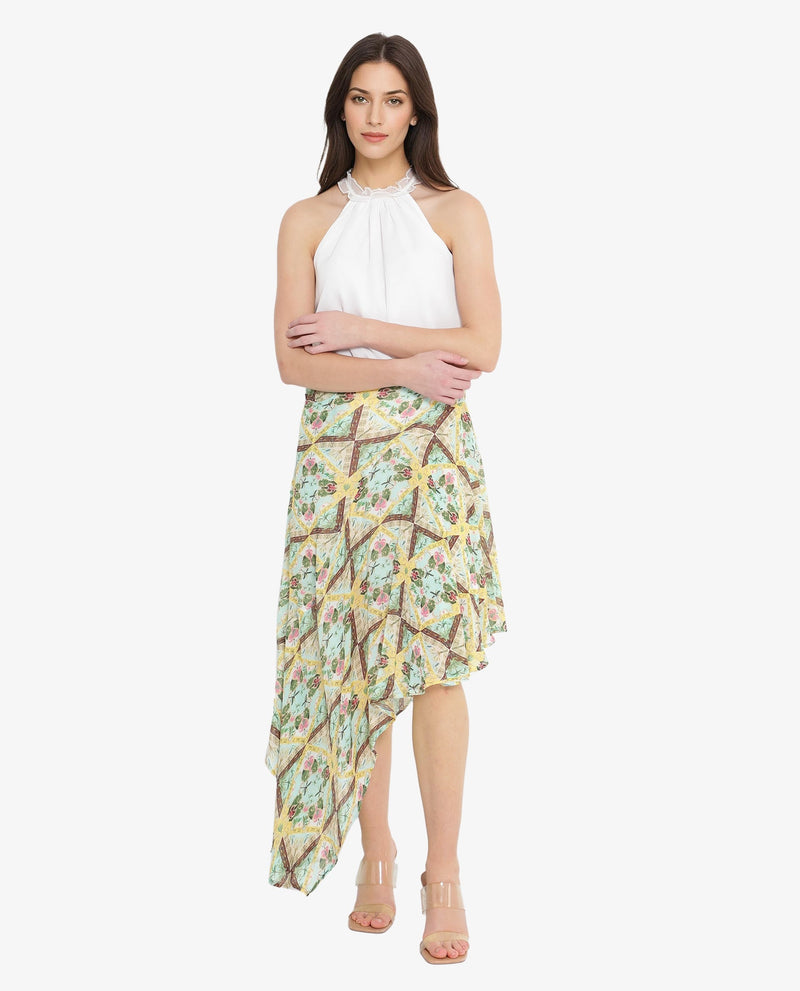 Rareism Women Archibal-B Multi Rayon Fabric Abstract Print Regular Skirt