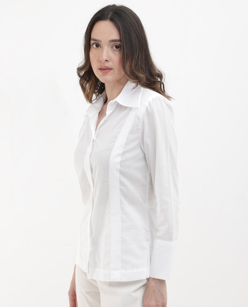 Rareism Women Arthur White Cotton Fabric Collared Neck Solid Regular Fit Shirt