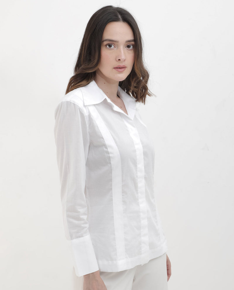 Rareism Women Arthur White Cotton Fabric Collared Neck Solid Regular Fit Shirt