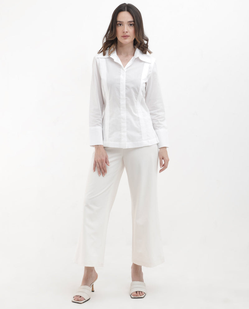 Rareism Women Arthur White Cotton Fabric Collared Neck Solid Regular Fit Shirt