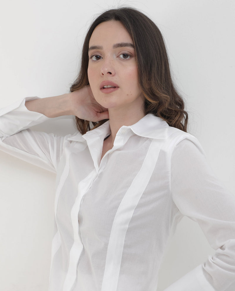 Rareism Women Arthur White Cotton Fabric Collared Neck Solid Regular Fit Shirt